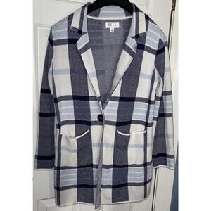 Elle Black & White Plaid Sweater Blazer Single Breasted Jacket